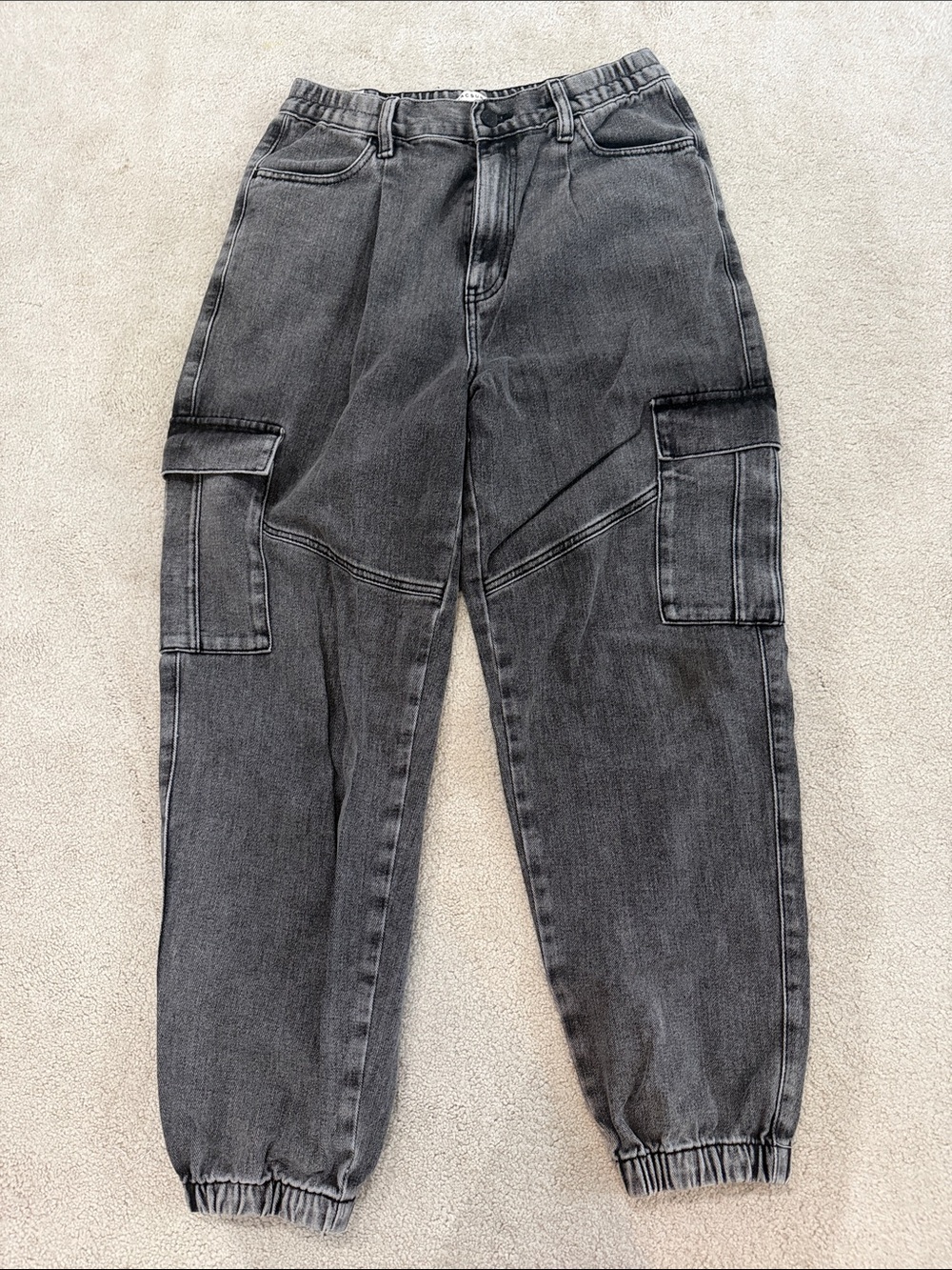 Pacsun Women’s Washed Black Cargo Jeans with Elastic Cuffs